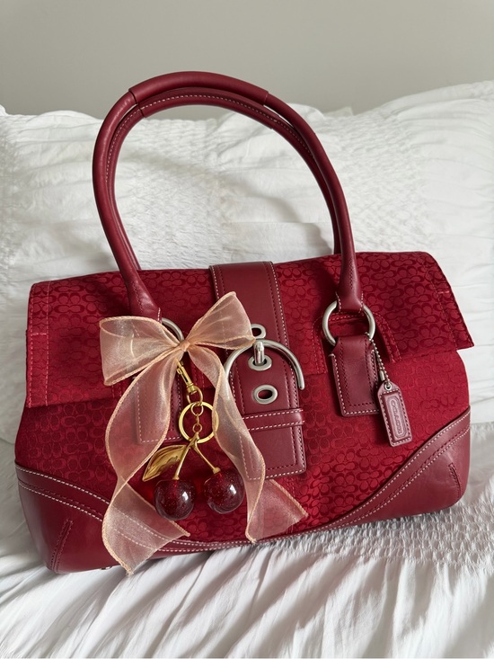 Coach Handbags - Vintage Coach Red Jacquard Canvas Soho Flap Tote